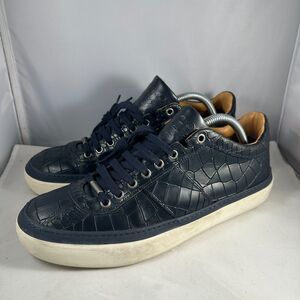 Jimmy Choo Mens Size 43 Belgravia Low Top Sneakers Black Croc Embossed Leather